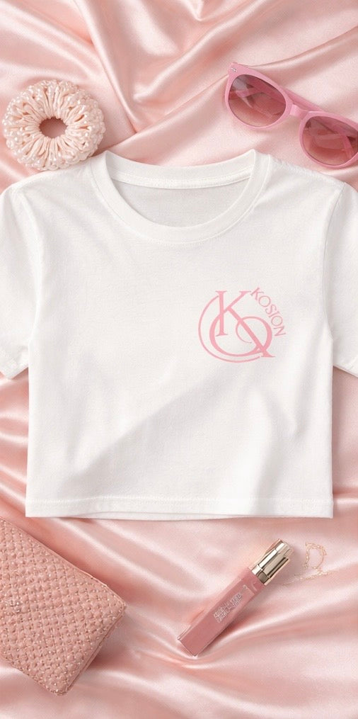 White&Pink Cropped Tee